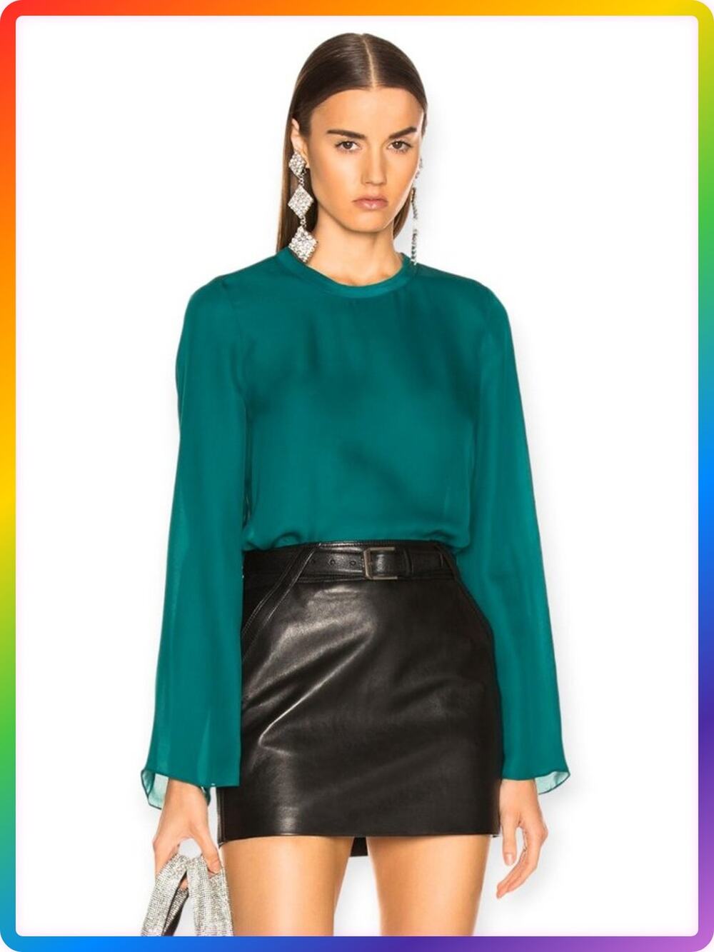 Cinq à Sept Henri Draped Tunic M Gulf Teal Silk Sheer High Low Blouse NWT